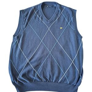 Vintage Jack Nicklaus Sweater Vest Mens Large Blue Argyle‎ V-Neck Cotton Golf